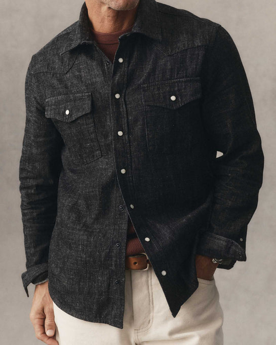The Glacier Shirt in Black Indigo Hemp Denim